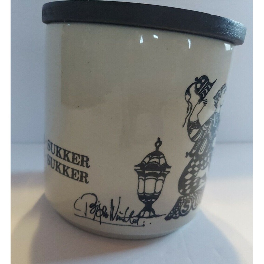 Rare Bjørn Wiinblad "Sjov i køkkenet" Sugar Jar Canister Lid Signed Denmark MCM - Picture 7 of 9
